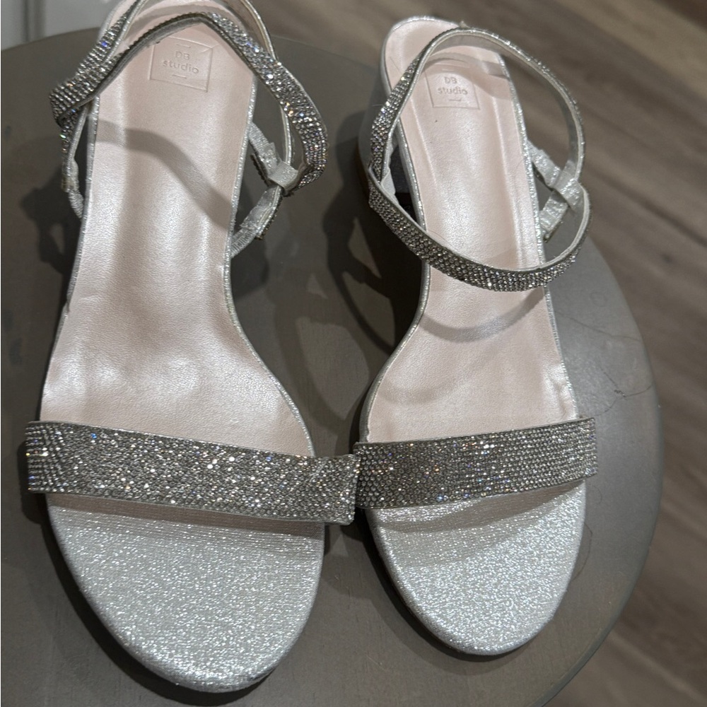 David's Bridal Glittering Silver Heels